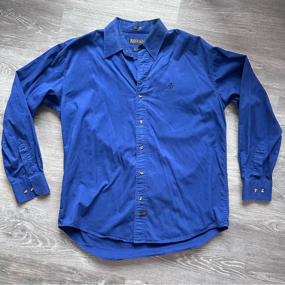 Vintage Ferrari Blue Button-Up Shirt - Size L